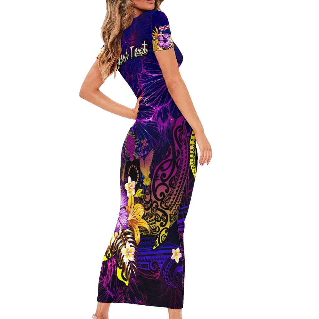 Cook Islands Short Sleeve Bodycon Dress Whale Hibiscus Polynesian