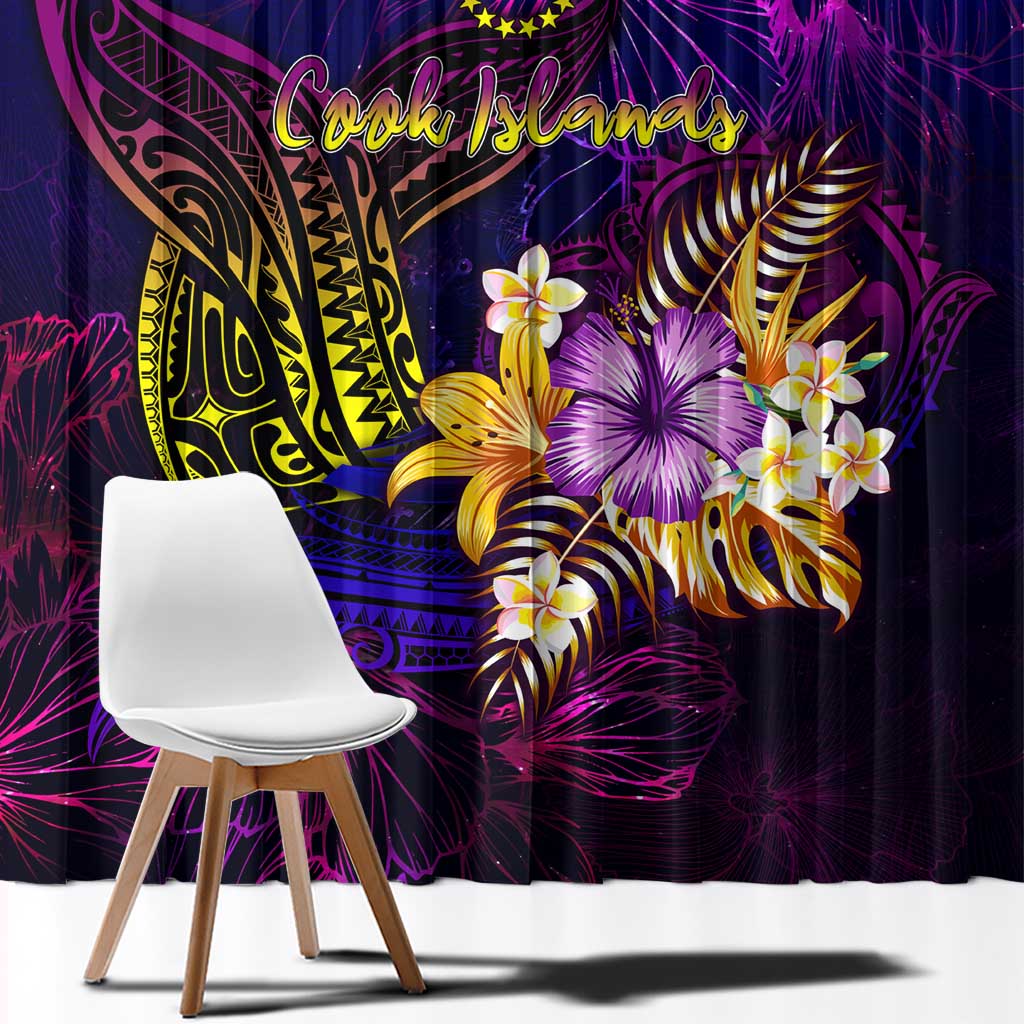 Cook Islands Window Curtain Whale Hibiscus Polynesian