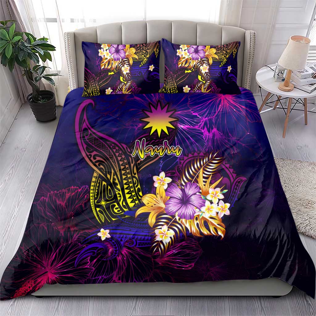 Nauru Bedding Set Whale Hibiscus Polynesian