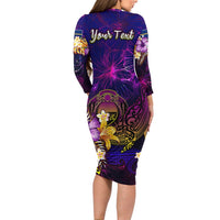 Nauru Family Matching Long Sleeve Bodycon Dress and Hawaiian Shirt Whale Hibiscus Polynesian DT02 - Polynesian Pride