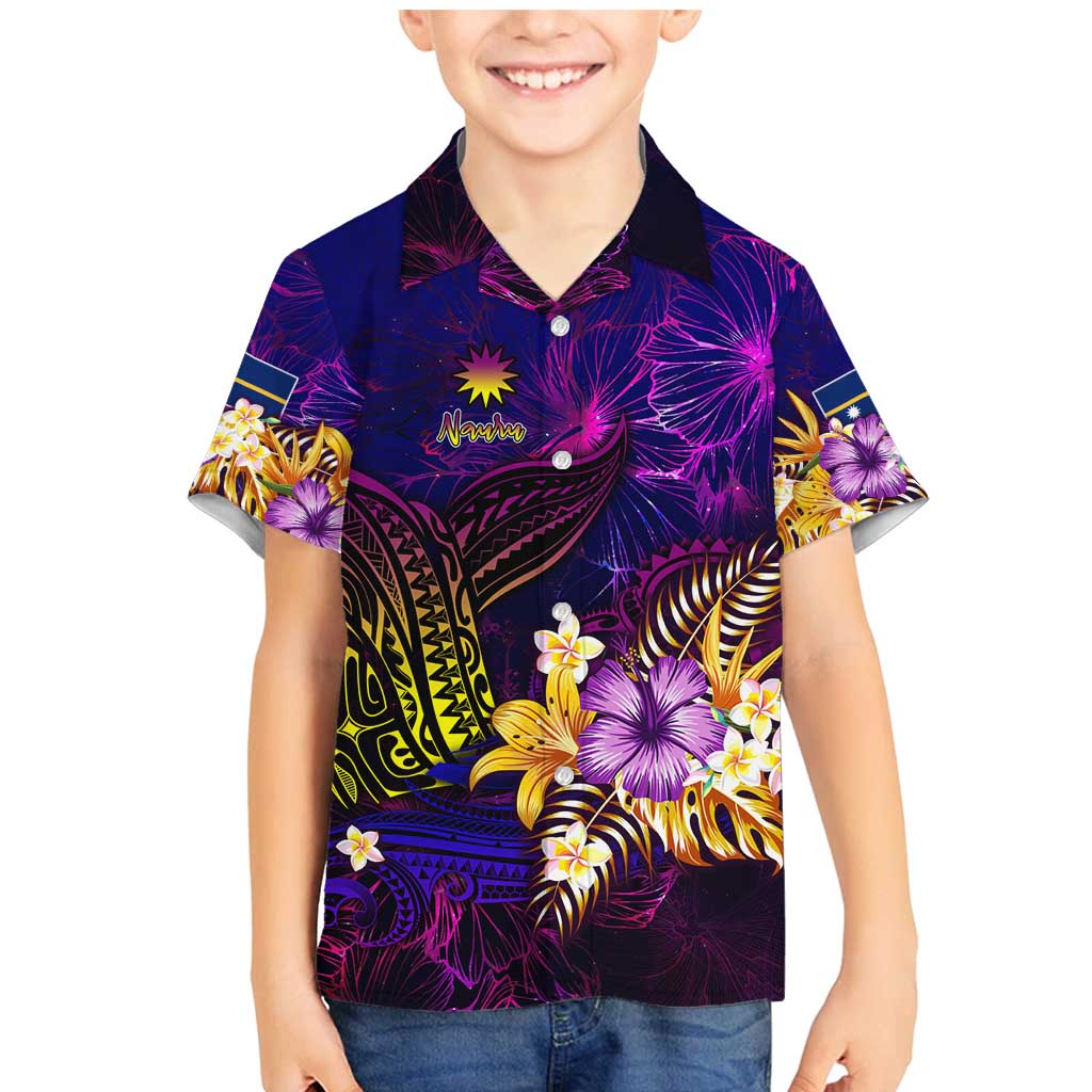 Nauru Family Matching Mermaid Dress and Hawaiian Shirt Whale Hibiscus Polynesian DT02 Son's Shirt Purple - Polynesian Pride