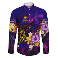 Nauru Family Matching Off The Shoulder Long Sleeve Dress and Hawaiian Shirt Whale Hibiscus Polynesian DT02 Dad's Shirt - Long Sleeve Purple - Polynesian Pride