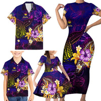 Nauru Family Matching Short Sleeve Bodycon Dress and Hawaiian Shirt Whale Hibiscus Polynesian DT02 - Polynesian Pride