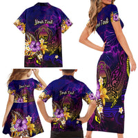 Nauru Family Matching Short Sleeve Bodycon Dress and Hawaiian Shirt Whale Hibiscus Polynesian DT02 - Polynesian Pride