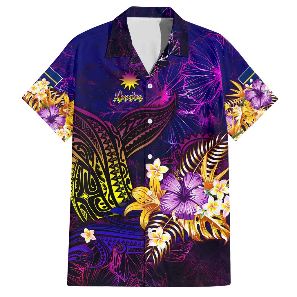 Nauru Family Matching Tank Maxi Dress and Hawaiian Shirt Whale Hibiscus Polynesian DT02 Dad's Shirt - Short Sleeve Purple - Polynesian Pride