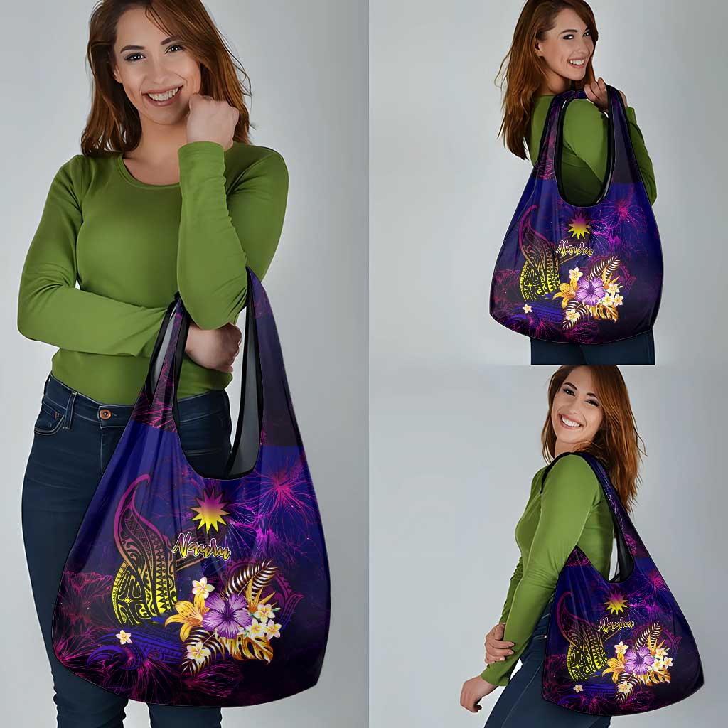Nauru Grocery Bag Whale Hibiscus Polynesian