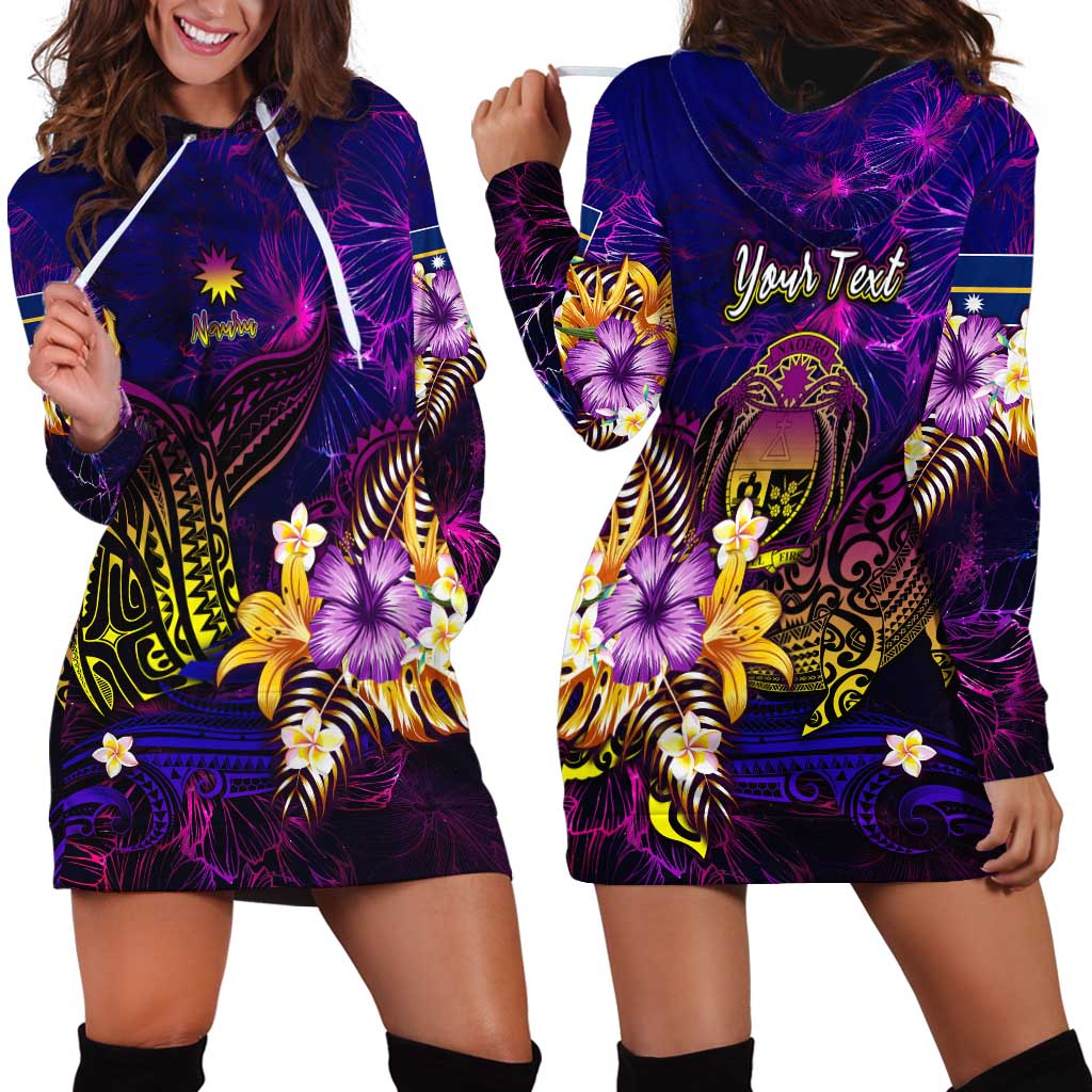Nauru Hoodie Dress Whale Hibiscus Polynesian