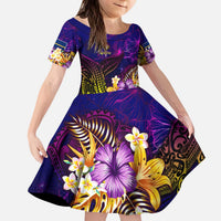 Nauru Kid Short Sleeve Dress Whale Hibiscus Polynesian DT02 KID Purple - Polynesian Pride