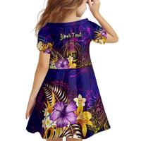 Nauru Kid Short Sleeve Dress Whale Hibiscus Polynesian DT02 - Polynesian Pride