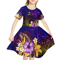 Nauru Kid Short Sleeve Dress Whale Hibiscus Polynesian DT02 - Polynesian Pride