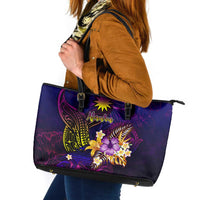 Nauru Leather Tote Bag Whale Hibiscus Polynesian