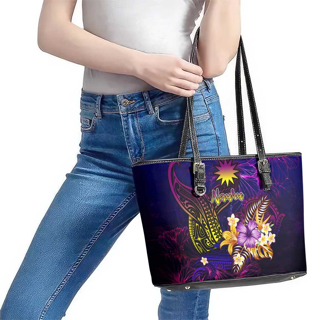 Nauru Leather Tote Bag Whale Hibiscus Polynesian