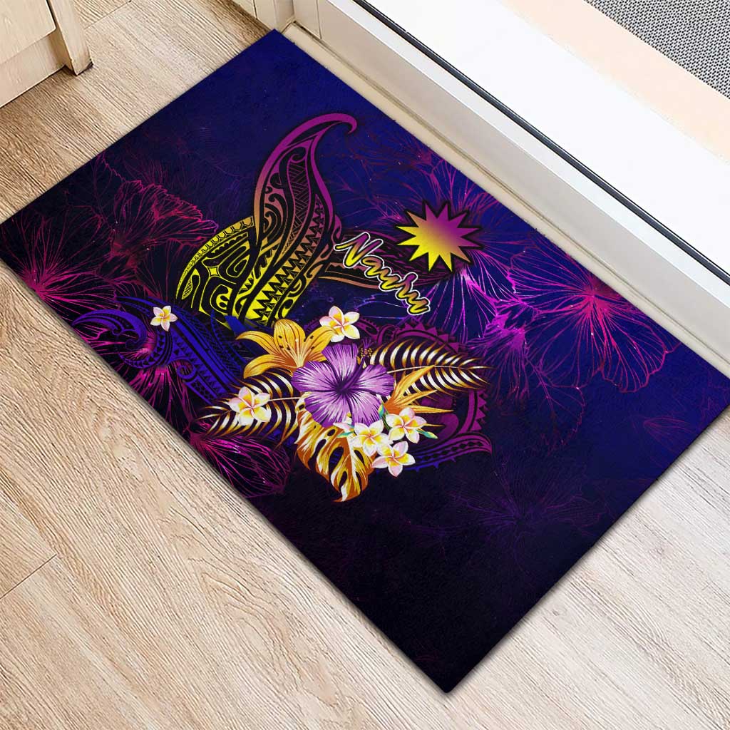 Nauru Rubber Doormat Whale Hibiscus Polynesian