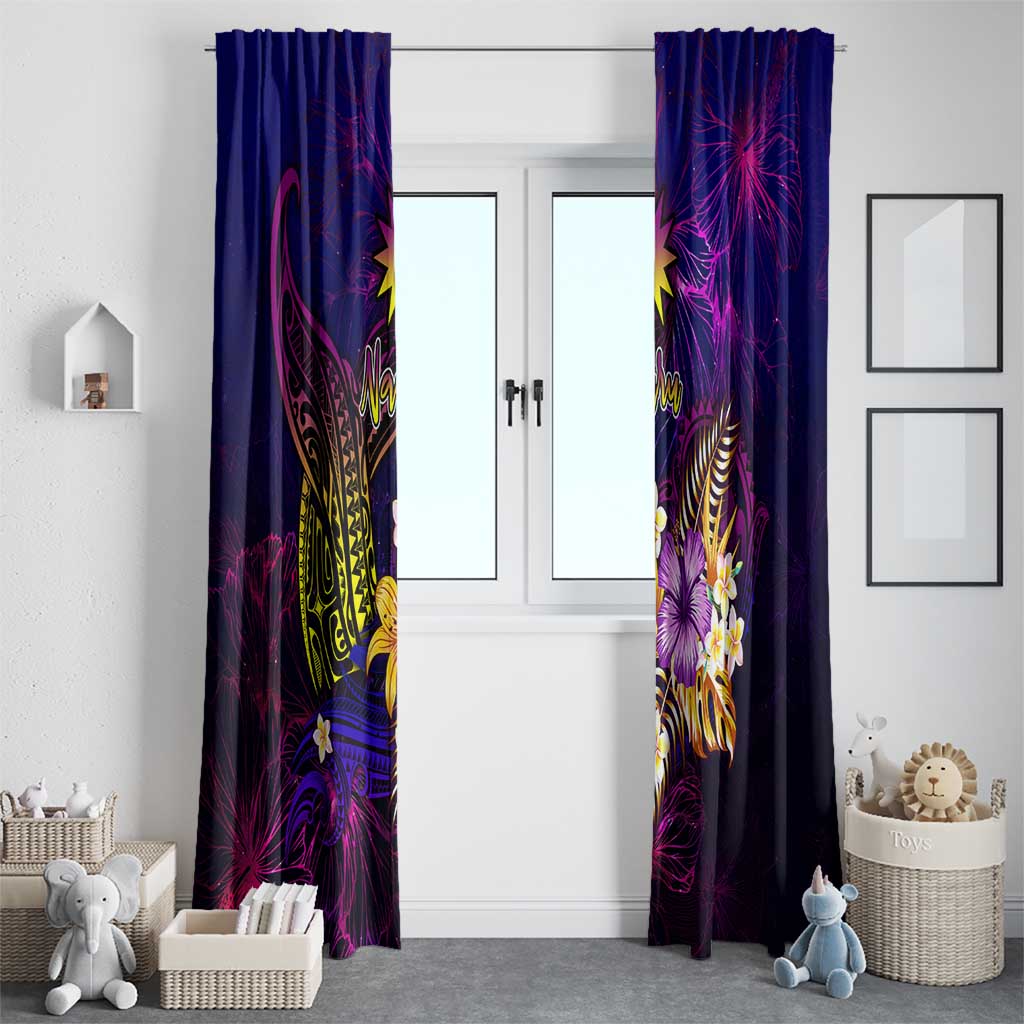 Nauru Window Curtain Whale Hibiscus Polynesian