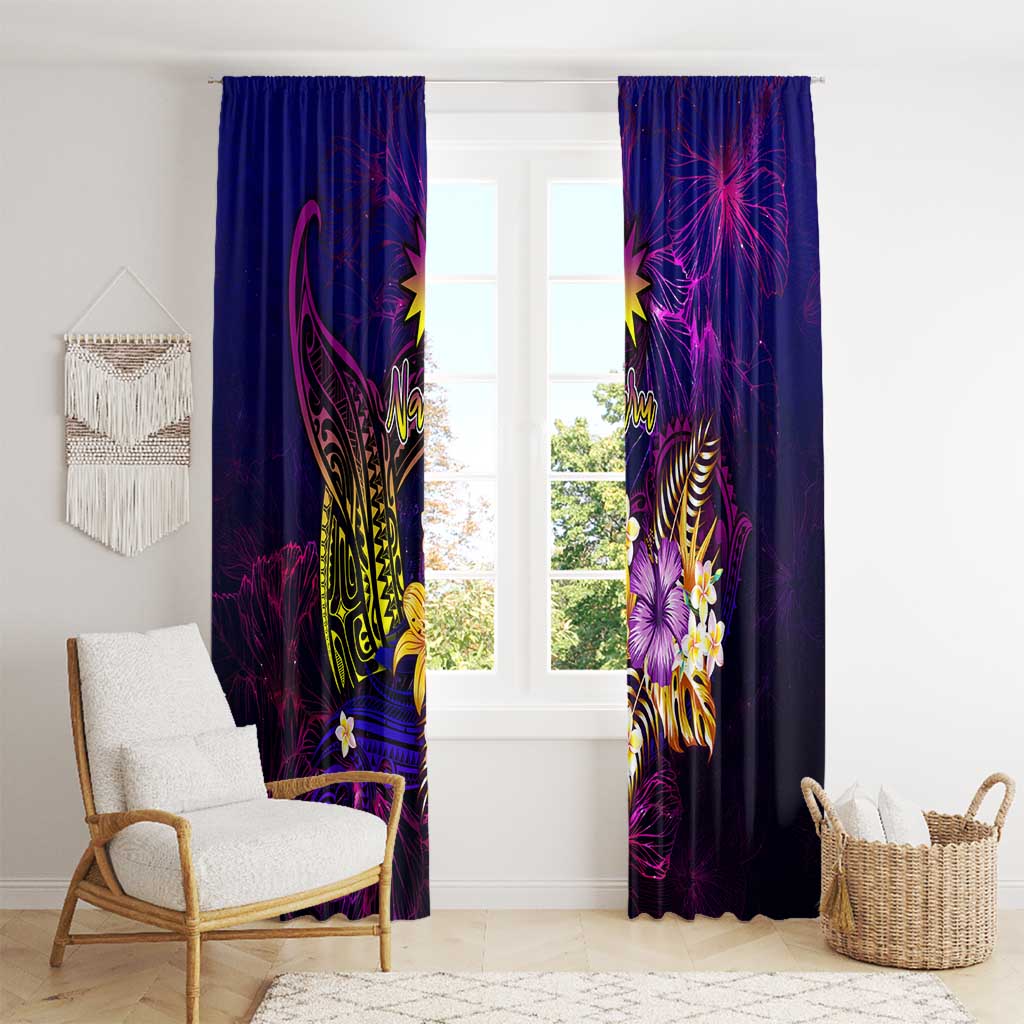 Nauru Window Curtain Whale Hibiscus Polynesian