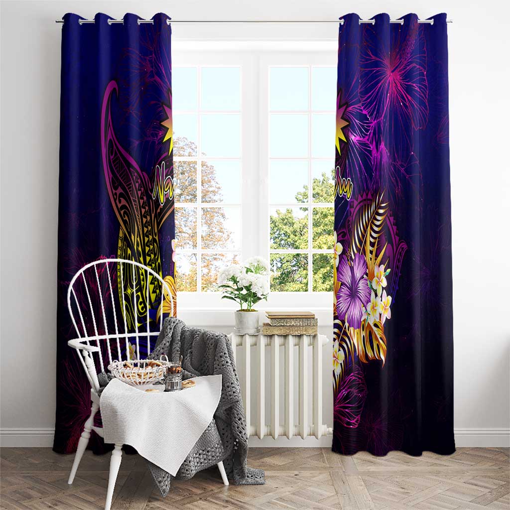 Nauru Window Curtain Whale Hibiscus Polynesian