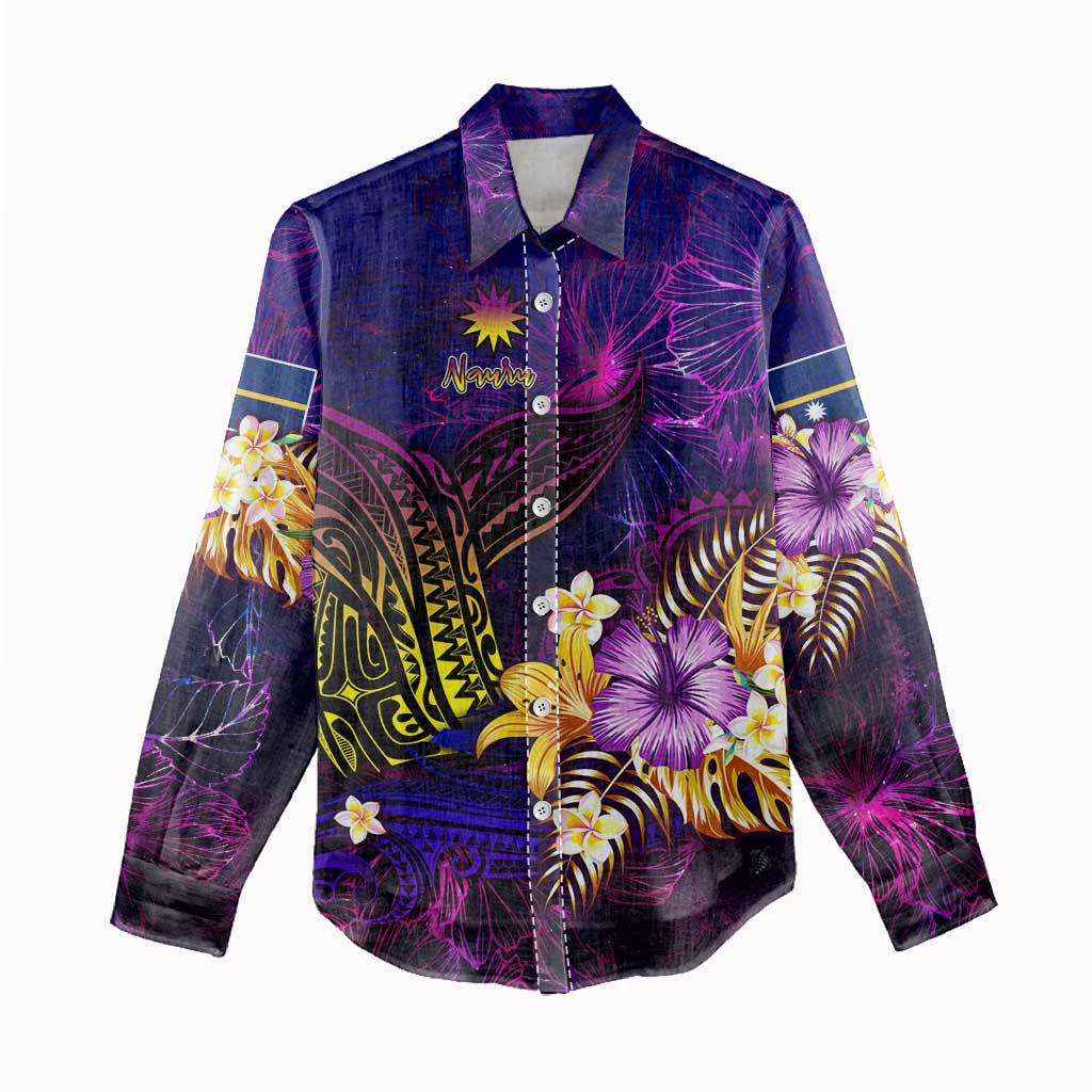 Nauru Women Casual Shirt Whale Hibiscus Polynesian