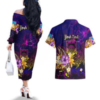 Tuvalu Couples Matching Off The Shoulder Long Sleeve Dress and Hawaiian Shirt Whale Hibiscus Polynesian DT02 - Polynesian Pride