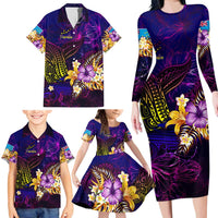 Tuvalu Family Matching Long Sleeve Bodycon Dress and Hawaiian Shirt Whale Hibiscus Polynesian DT02 - Polynesian Pride