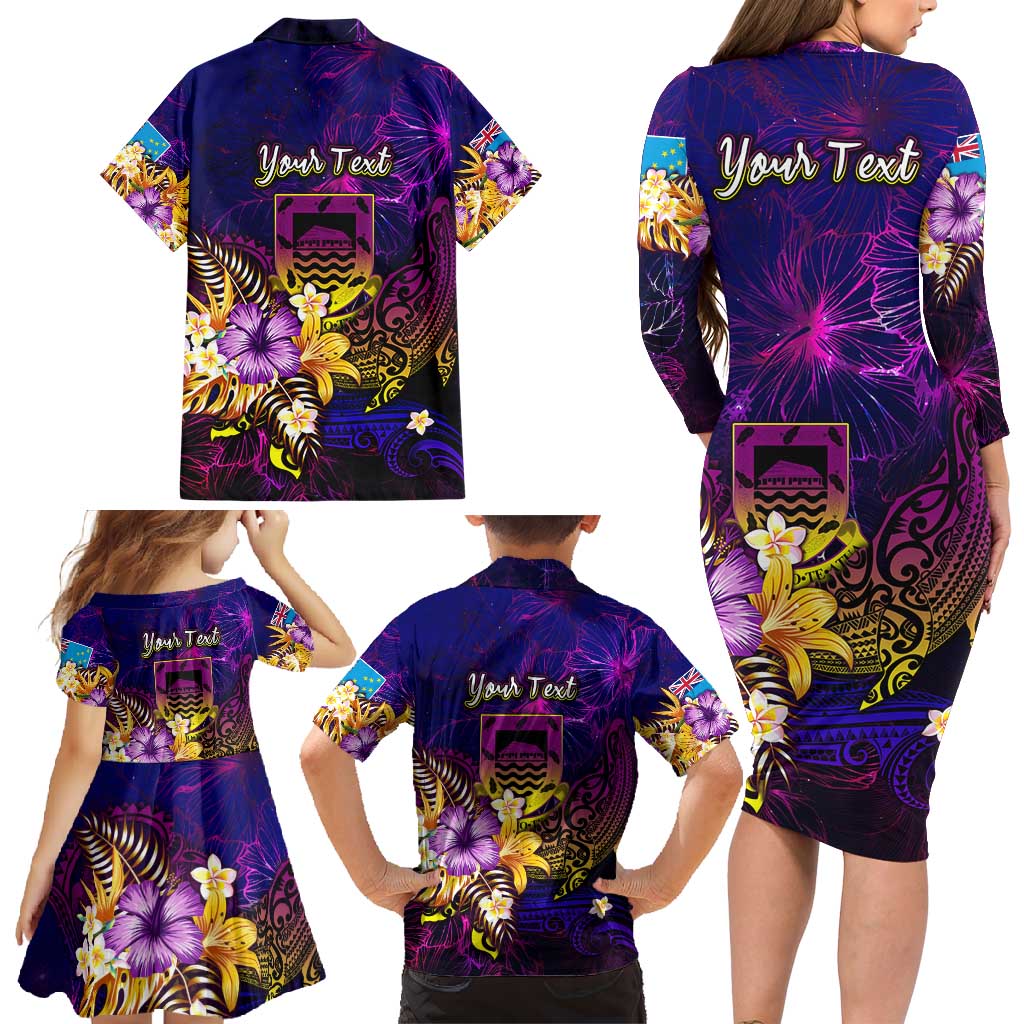 Tuvalu Family Matching Long Sleeve Bodycon Dress and Hawaiian Shirt Whale Hibiscus Polynesian DT02 - Polynesian Pride
