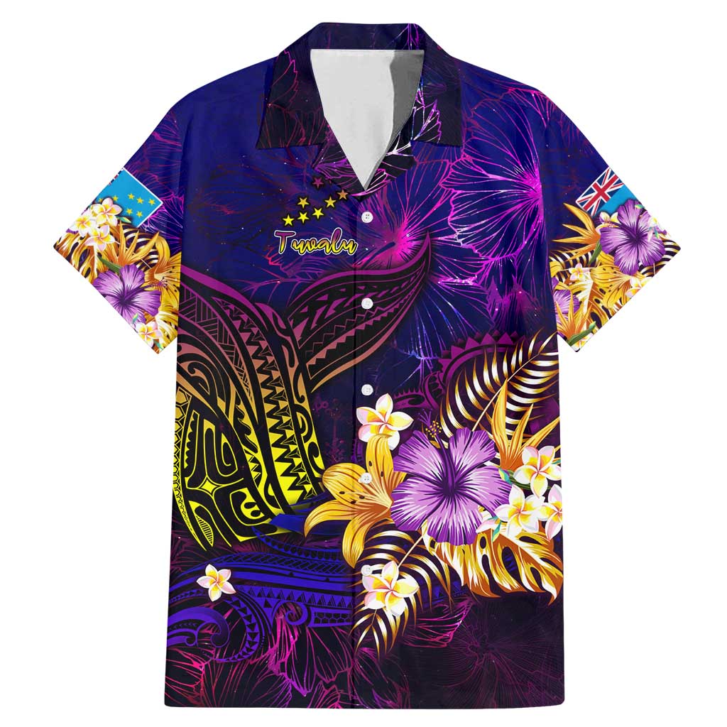 Tuvalu Family Matching Mermaid Dress and Hawaiian Shirt Whale Hibiscus Polynesian DT02 Dad's Shirt - Short Sleeve Purple - Polynesian Pride