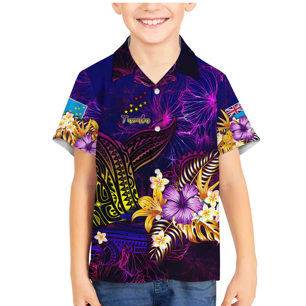 Tuvalu Family Matching Mermaid Dress and Hawaiian Shirt Whale Hibiscus Polynesian DT02 Son's Shirt Purple - Polynesian Pride
