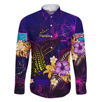 Tuvalu Family Matching Short Sleeve Bodycon Dress and Hawaiian Shirt Whale Hibiscus Polynesian DT02 Dad's Shirt - Long Sleeve Purple - Polynesian Pride