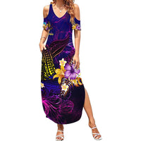 Tuvalu Family Matching Summer Maxi Dress and Hawaiian Shirt Whale Hibiscus Polynesian DT02 Mom's Dress Purple - Polynesian Pride