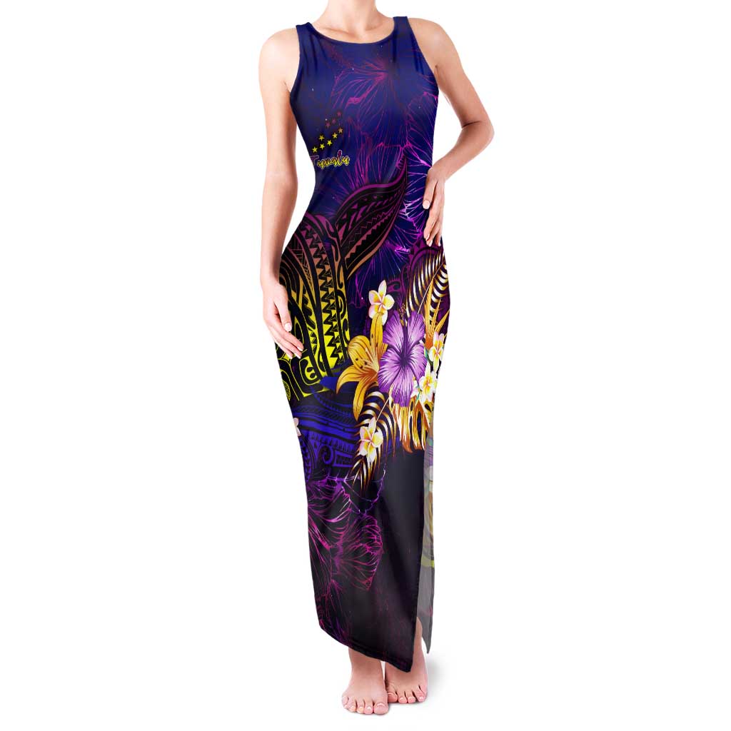 Tuvalu Family Matching Tank Maxi Dress and Hawaiian Shirt Whale Hibiscus Polynesian DT02 Mom's Dress Purple - Polynesian Pride
