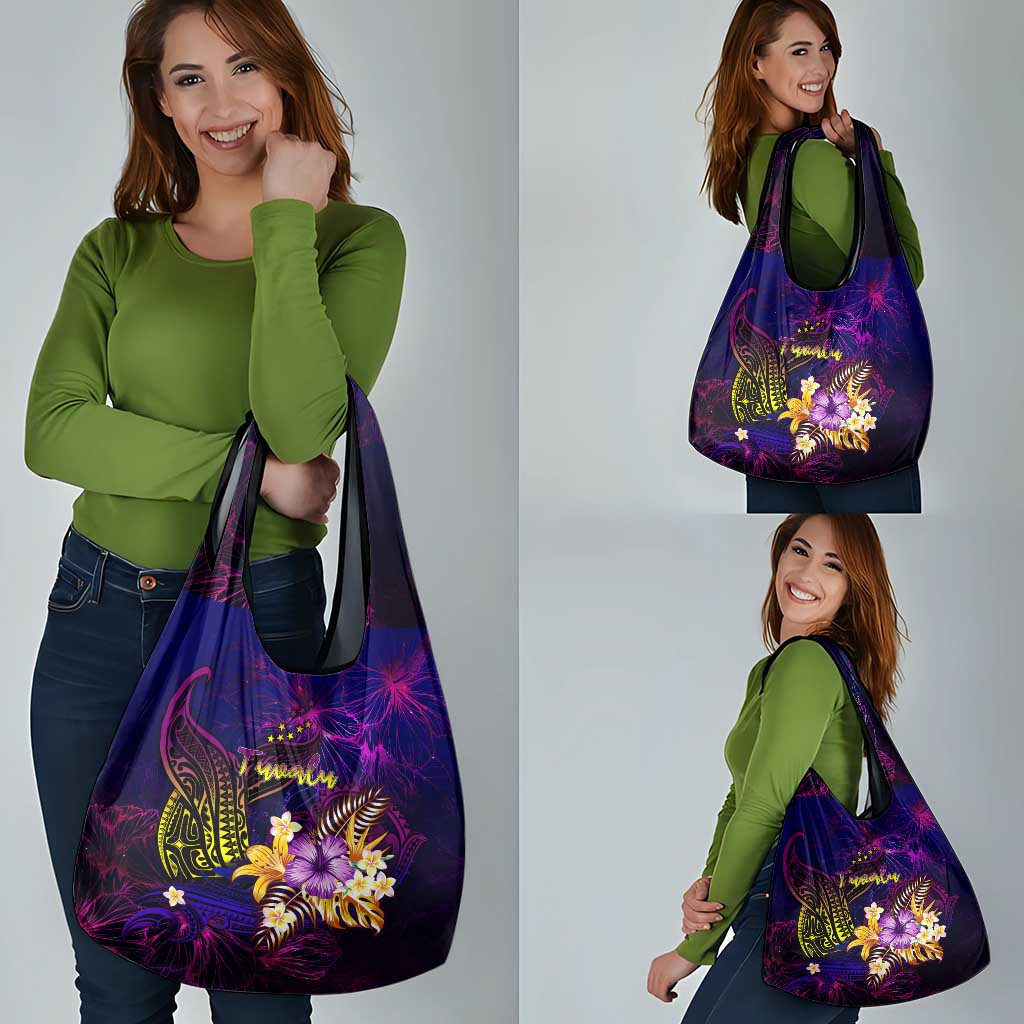 Tuvalu Grocery Bag Whale Hibiscus Polynesian