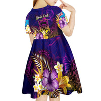 Tuvalu Kid Short Sleeve Dress Whale Hibiscus Polynesian