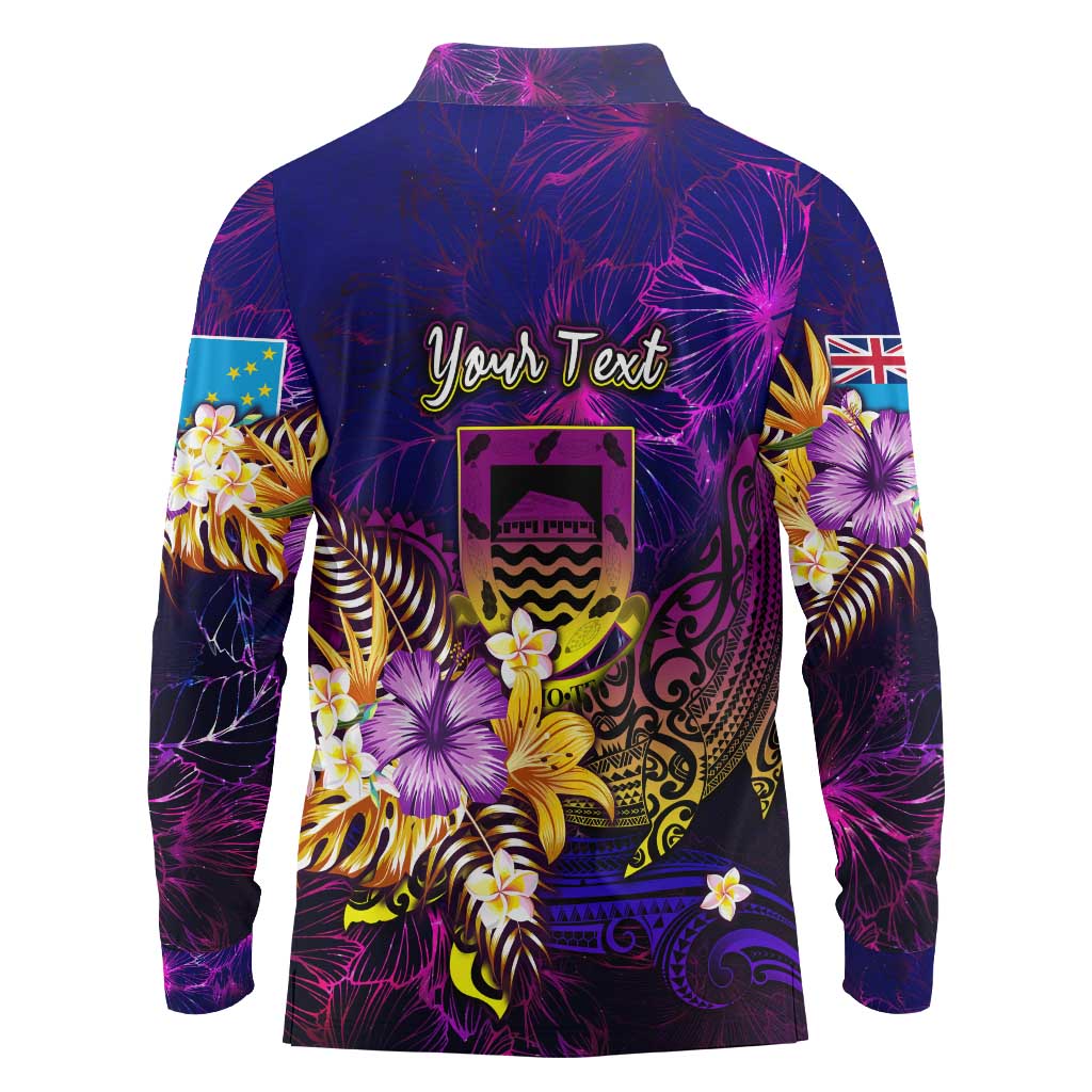 Tuvalu Long Sleeve Polo Shirt Whale Hibiscus Polynesian DT02 - Polynesian Pride