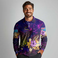 Tuvalu Long Sleeve Polo Shirt Whale Hibiscus Polynesian DT02 - Polynesian Pride