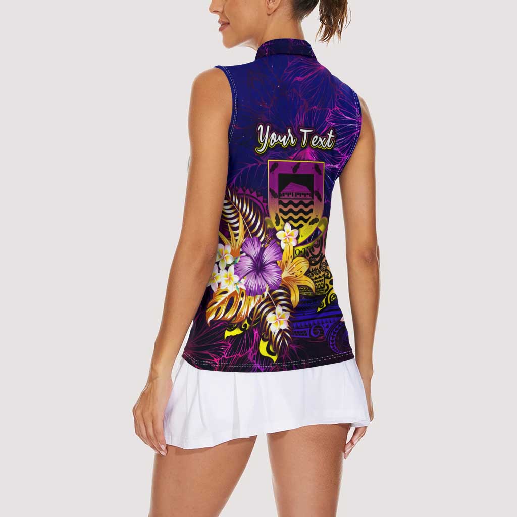 Tuvalu Women Sleeveless Polo Shirt Whale Hibiscus Polynesian