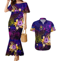 Northern Mariana Islands Couples Matching Mermaid Dress and Hawaiian Shirt Whale Hibiscus Polynesian DT02 Purple - Polynesian Pride