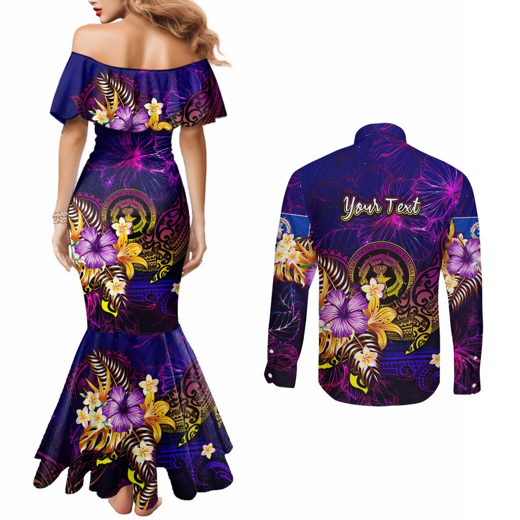 Northern Mariana Islands Couples Matching Mermaid Dress and Long Sleeve Button Shirt Whale Hibiscus Polynesian DT02 - Polynesian Pride