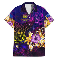 Northern Mariana Islands Family Matching Mermaid Dress and Hawaiian Shirt Whale Hibiscus Polynesian DT02 Dad's Shirt - Short Sleeve Purple - Polynesian Pride