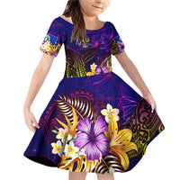 Northern Mariana Islands Family Matching Off Shoulder Short Dress and Hawaiian Shirt Whale Hibiscus Polynesian DT02 Daughter's Dress Purple - Polynesian Pride