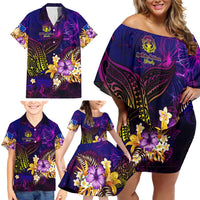 Northern Mariana Islands Family Matching Off Shoulder Short Dress and Hawaiian Shirt Whale Hibiscus Polynesian DT02 - Polynesian Pride