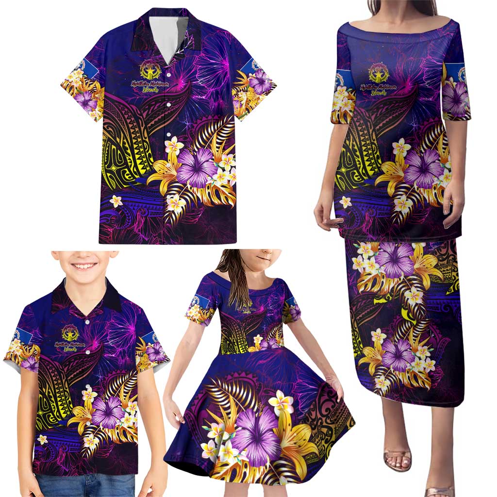 Northern Mariana Islands Family Matching Puletasi and Hawaiian Shirt Whale Hibiscus Polynesian DT02 - Polynesian Pride