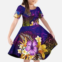 Northern Mariana Islands Family Matching Summer Maxi Dress and Hawaiian Shirt Whale Hibiscus Polynesian DT02 Daughter's Dress Purple - Polynesian Pride