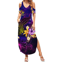 Northern Mariana Islands Family Matching Summer Maxi Dress and Hawaiian Shirt Whale Hibiscus Polynesian DT02 Mom's Dress Purple - Polynesian Pride