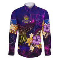 Northern Mariana Islands Family Matching Tank Maxi Dress and Hawaiian Shirt Whale Hibiscus Polynesian DT02 Dad's Shirt - Long Sleeve Purple - Polynesian Pride