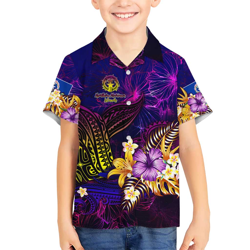 Northern Mariana Islands Kid Hawaiian Shirt Whale Hibiscus Polynesian DT02 Kid Purple - Polynesian Pride