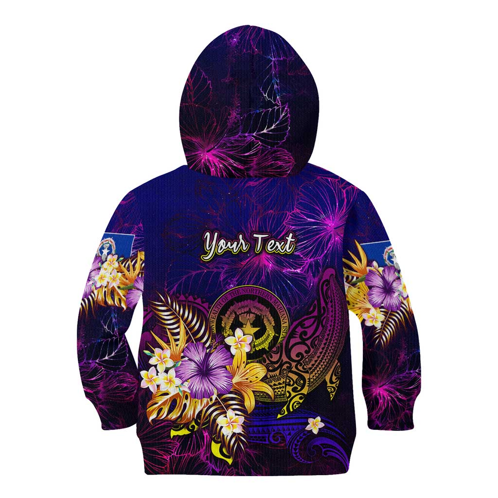 Northern Mariana Islands Kid Hoodie Whale Hibiscus Polynesian