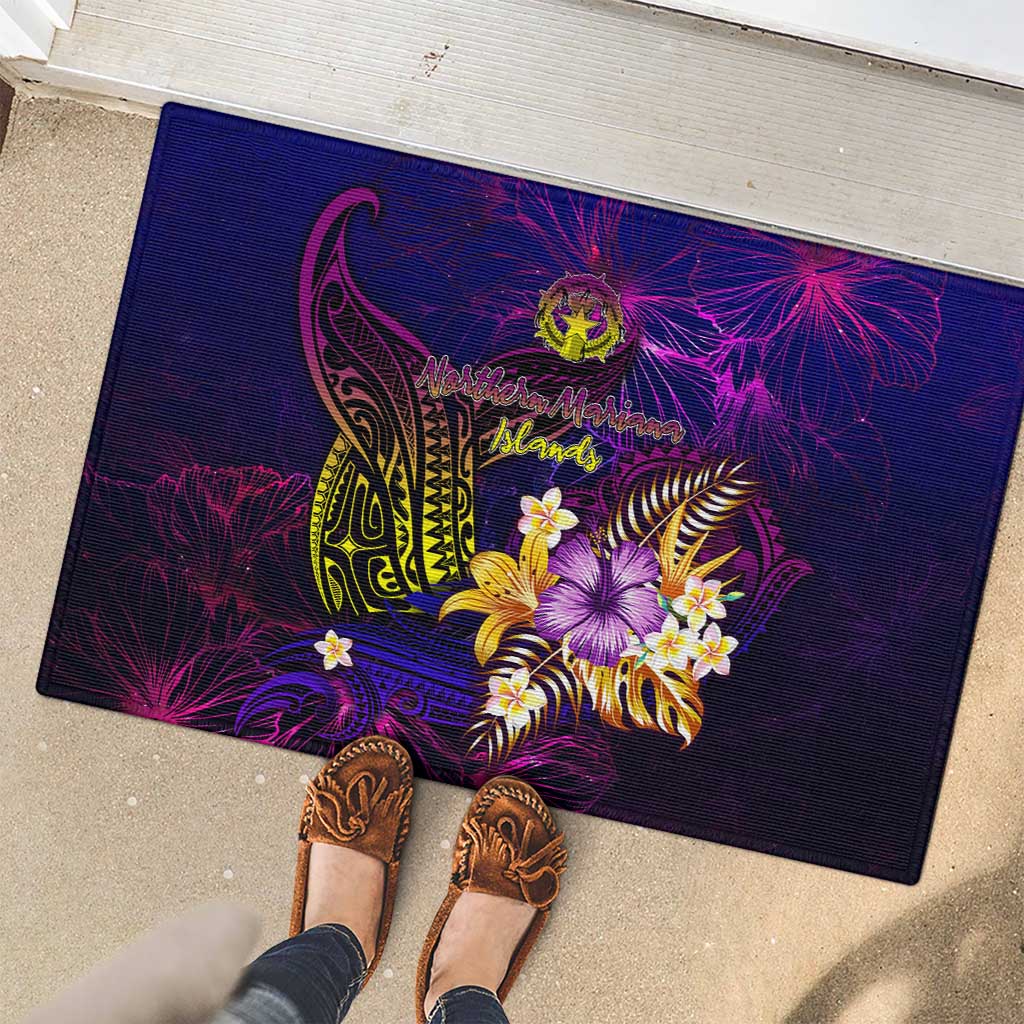 Northern Mariana Islands Rubber Doormat Whale Hibiscus Polynesian DT02 - Polynesian Pride