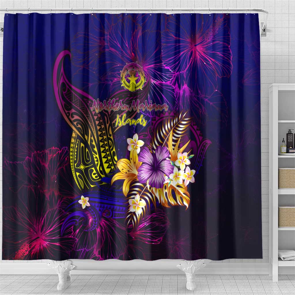 Northern Mariana Islands Shower Curtain Whale Hibiscus Polynesian