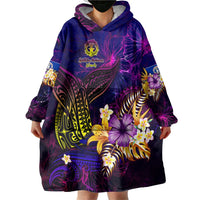 Northern Mariana Islands Wearable Blanket Hoodie Whale Hibiscus Polynesian