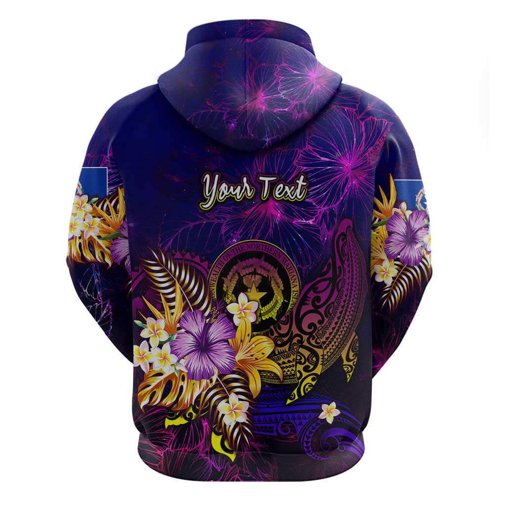 Northern Mariana Islands Zip Hoodie Whale Hibiscus Polynesian