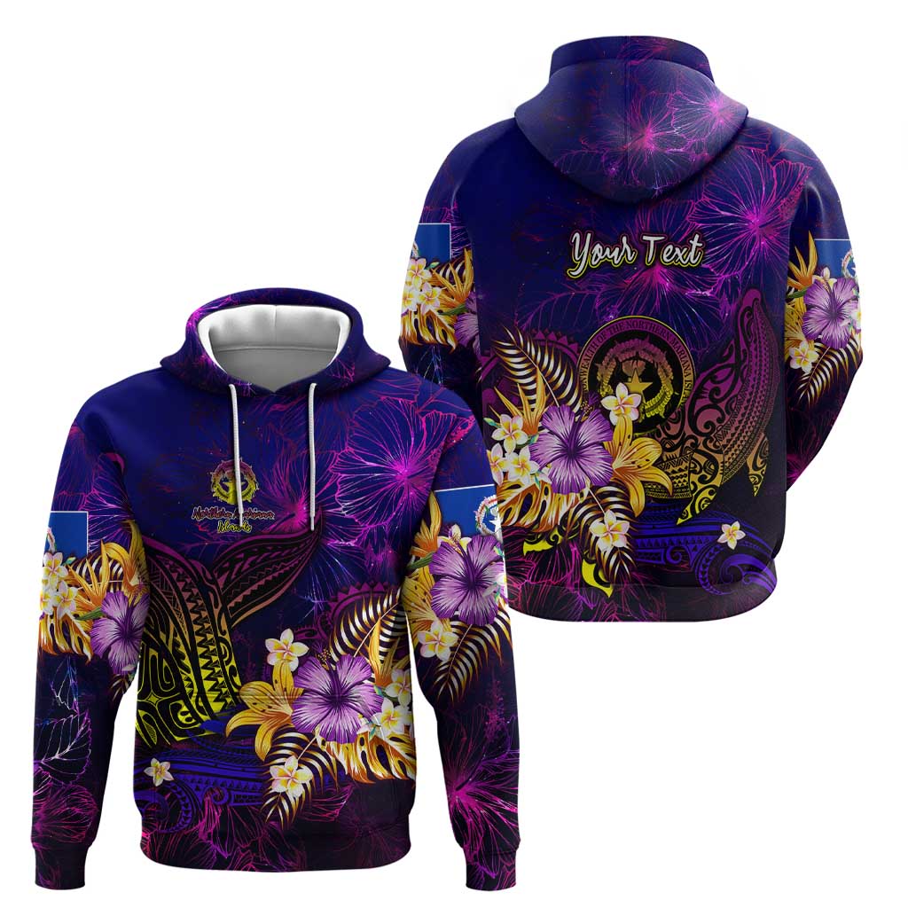 Northern Mariana Islands Zip Hoodie Whale Hibiscus Polynesian